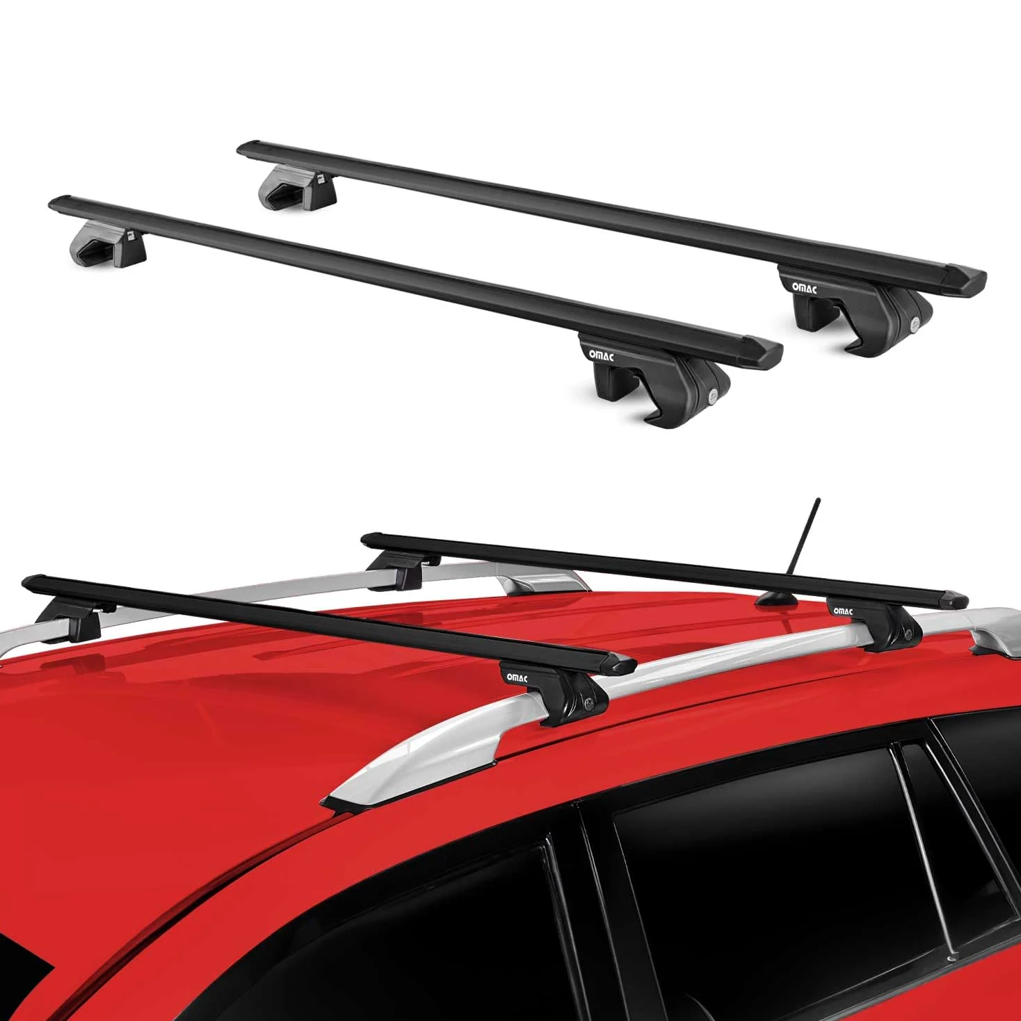 OMAC Barras de Techo Aluminio TÜV geprüft para Dacia Jogger 2022-2026 – para Barras Estándar – T Nut – MAX 90 kg – 2 Schlösser Negro