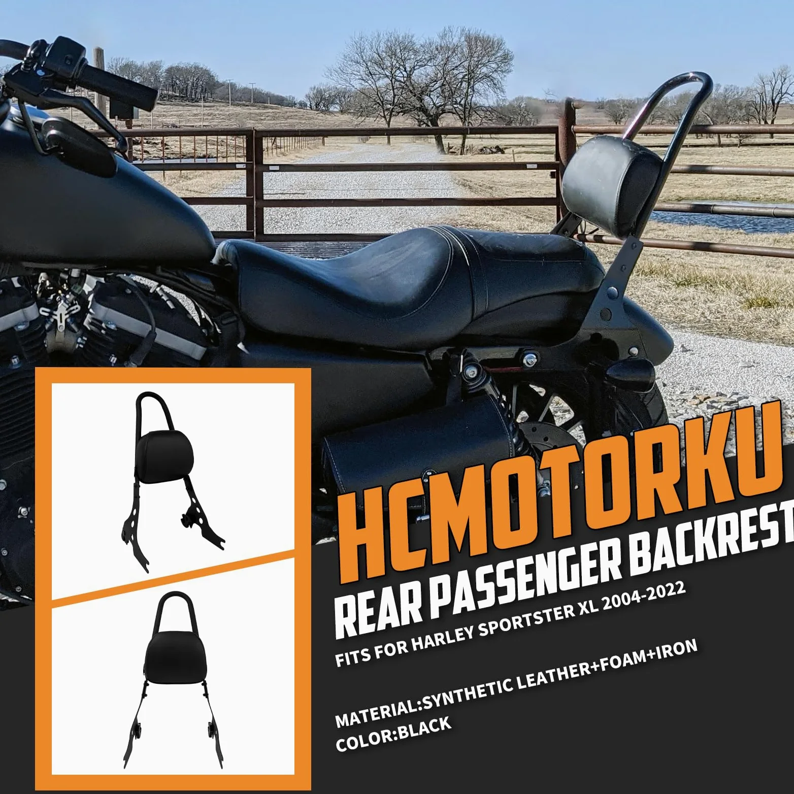 Respaldo de pasajero desmontable con barra de apoyo para motocicleta, con almohadilla, compatible con Harley Sportster Iron 883, XL883N, 1200, 2004-2022