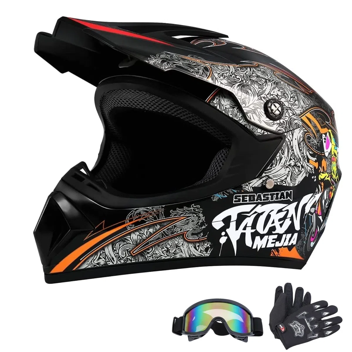 Casco Motocross Casco Dot Casco Offroad ATV Casco Dirt Bike Unisex Joven Casco de Moto con Guantes Gafas
