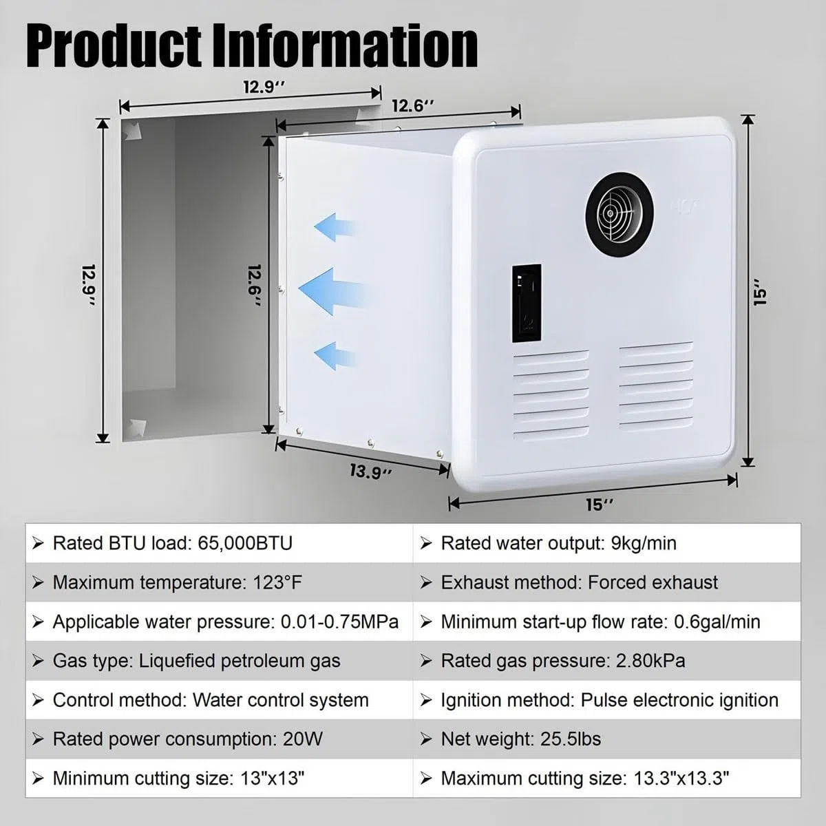 Calentador de agua sin tanque para caravana, calentador de agua para caravana, sistema de agua caliente instantáneo bajo demanda de 65,000 BTU, calentador de agua caliente de gas de 2.8 GPM con puerta