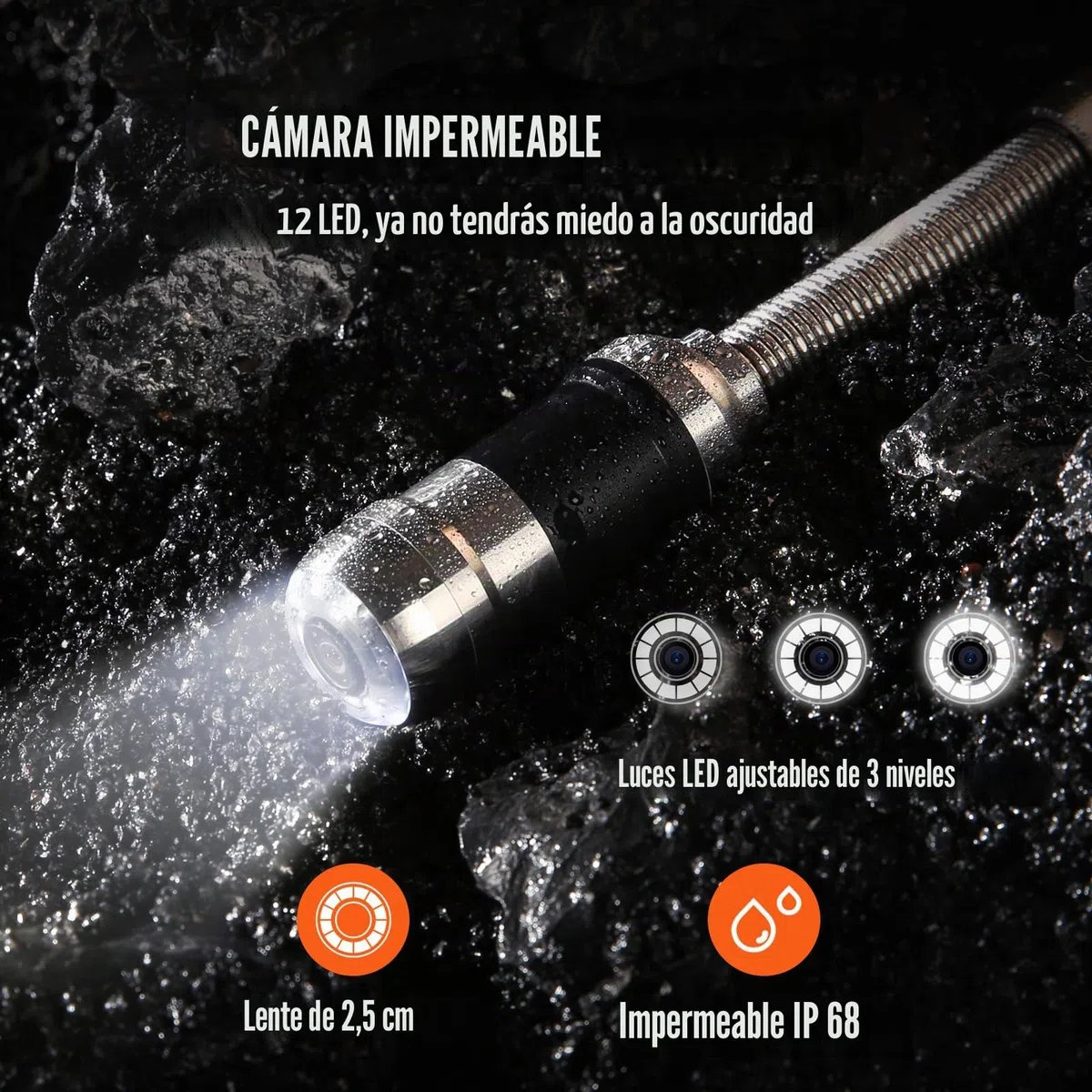 VEVOR Cámara de Inspección de Drenaje con 512 Hz Localizador Endoscopio Drenaje 30m Pantalla 7" IP68 Impermeable Grabadora DVR 12 LEDs Ajustables 16 GB Tarjeta SD para Tuberías de Alcantarillado Hogar