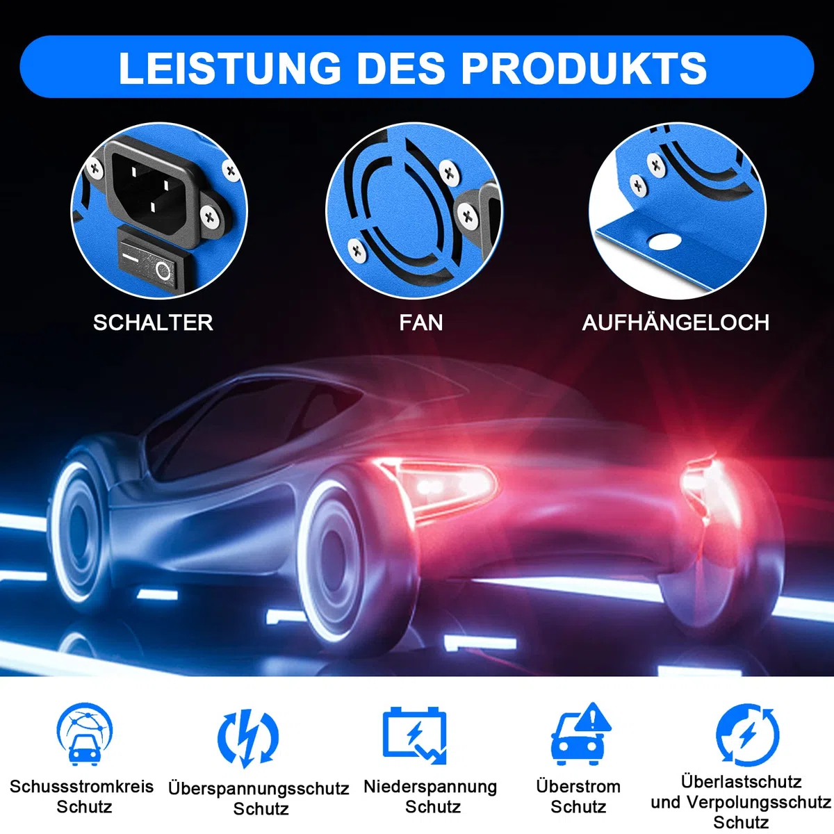 Cargador de coche inteligente de 24 V 5 Amp con conector XLR para scooter, silla de ruedas, automóvil, motocicleta - con interruptor
