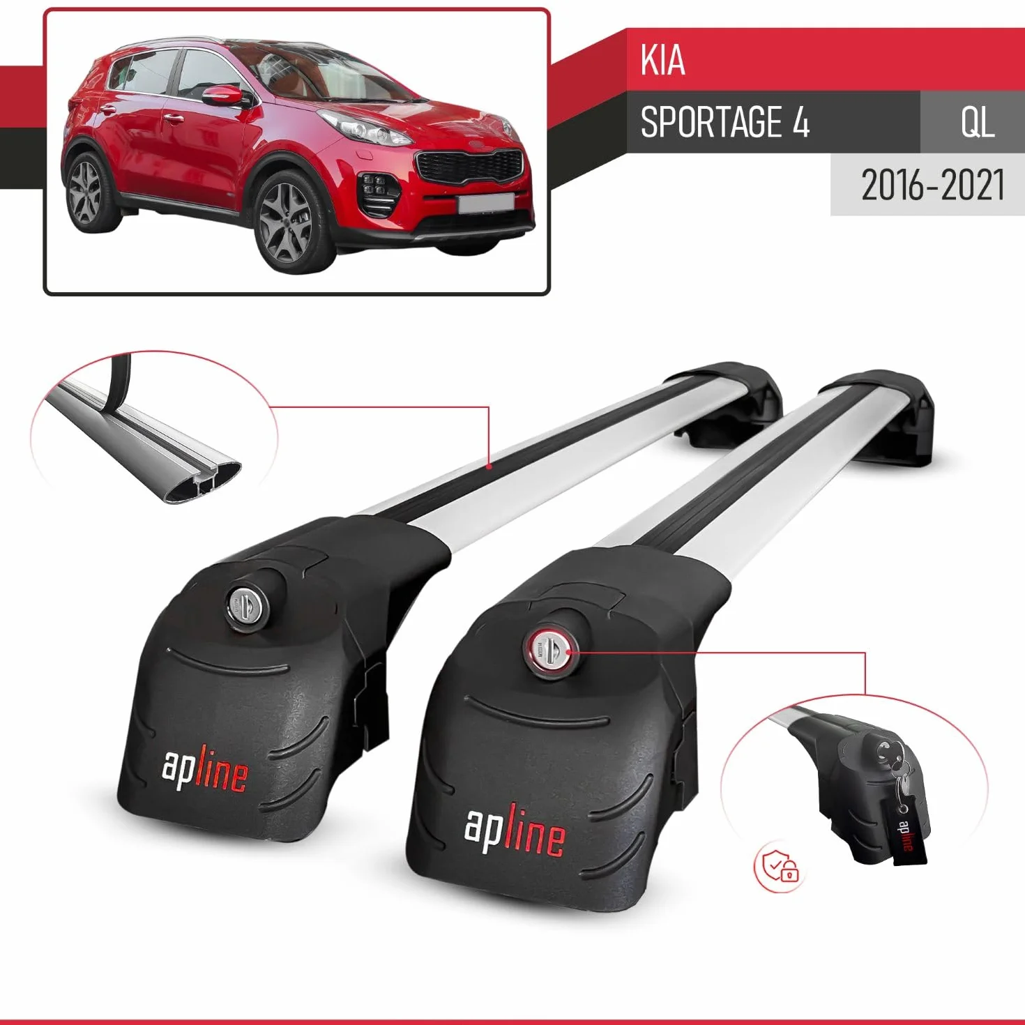 RE&AR Tuning Compatible con Kia Sportage 4 (QL) 2016-2021 Ace-2 Barras de Techo Auto Portaequipajes Barras Transversales Gris Aluminio 2 Barras