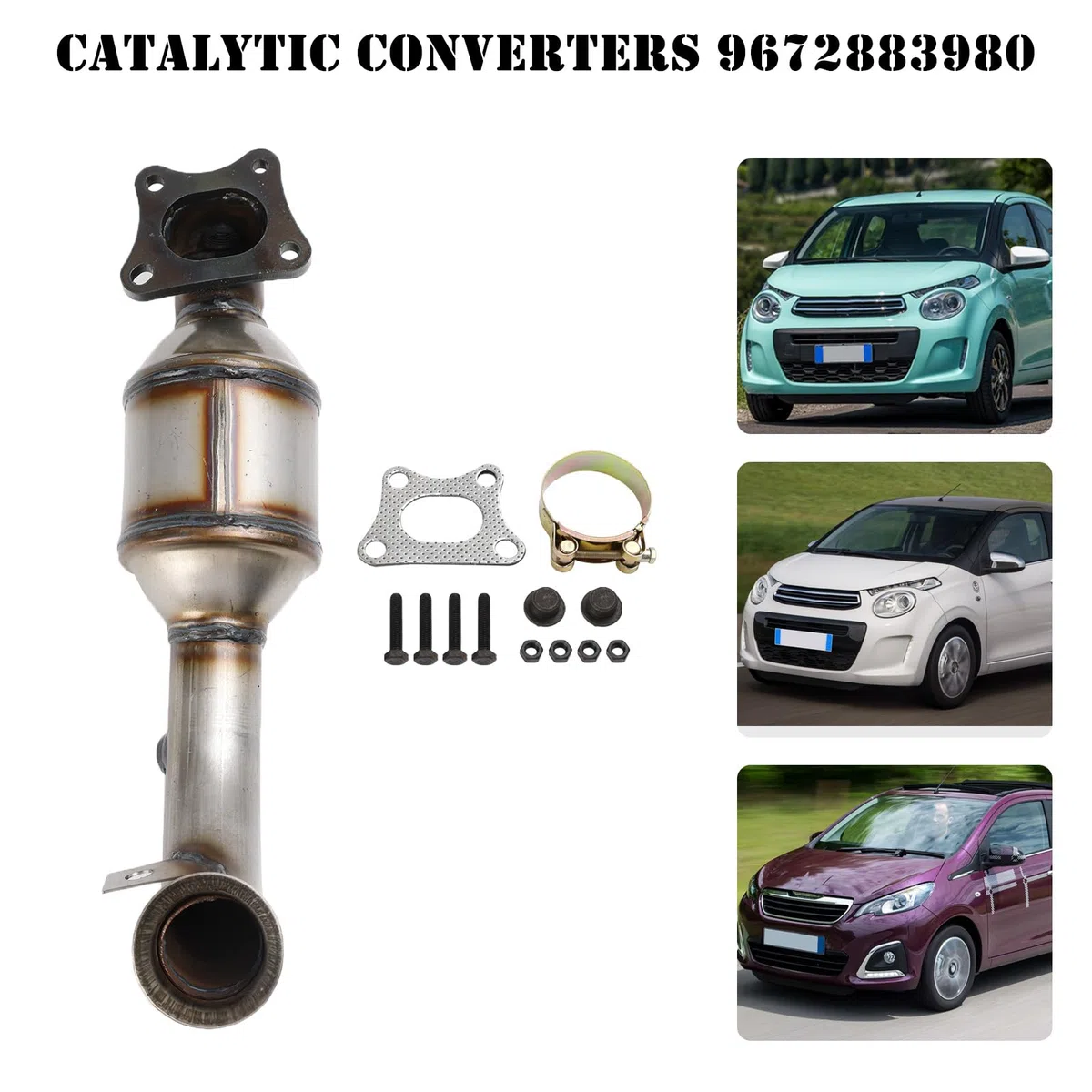 Topteng Catalytic Converter 9822117480 Apto para Peugeot 108 208 301 308 II Apto para Citroen C1 C3 C4 DS3 1.2 VTi