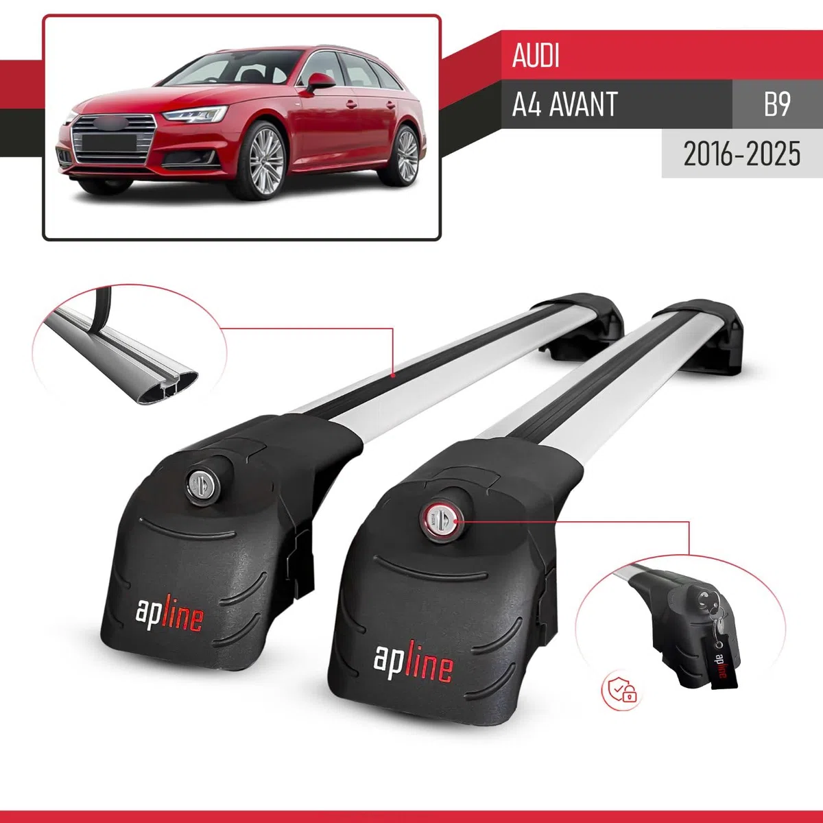 Compatible con Audi A4 (B9) Avant 2016-2025 Modelo Ace-2 Barra de Techo Auto Portaequipajes Barras Transversales Gris Aluminio 2 Barras