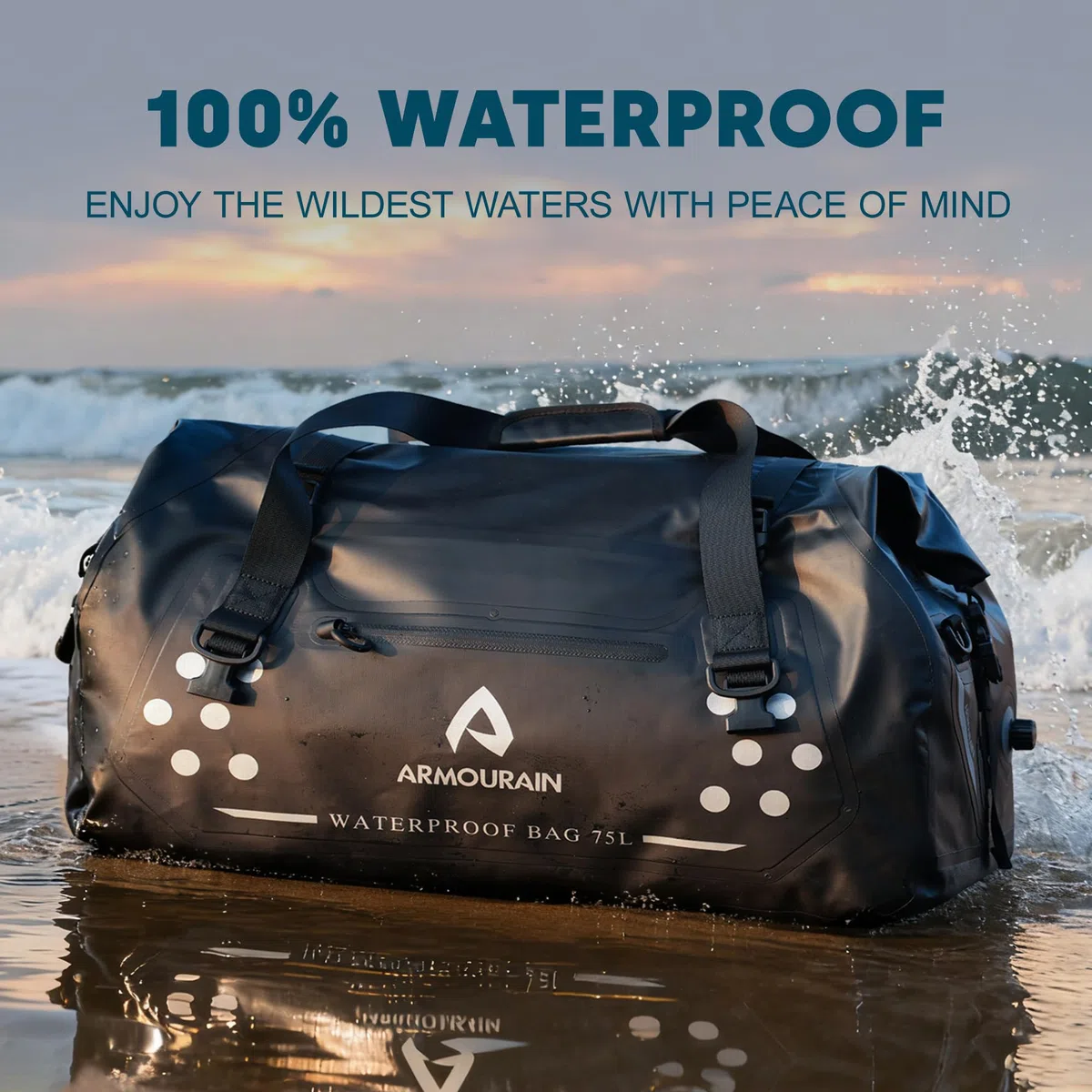 Bolsa Seca para Motocicleta 75L Bolsa de Lona Impermeable Grande Plegable para Asiento de Maletero para Viajes, Paseos en Bote, Motocicleta, Kayak (Negro)