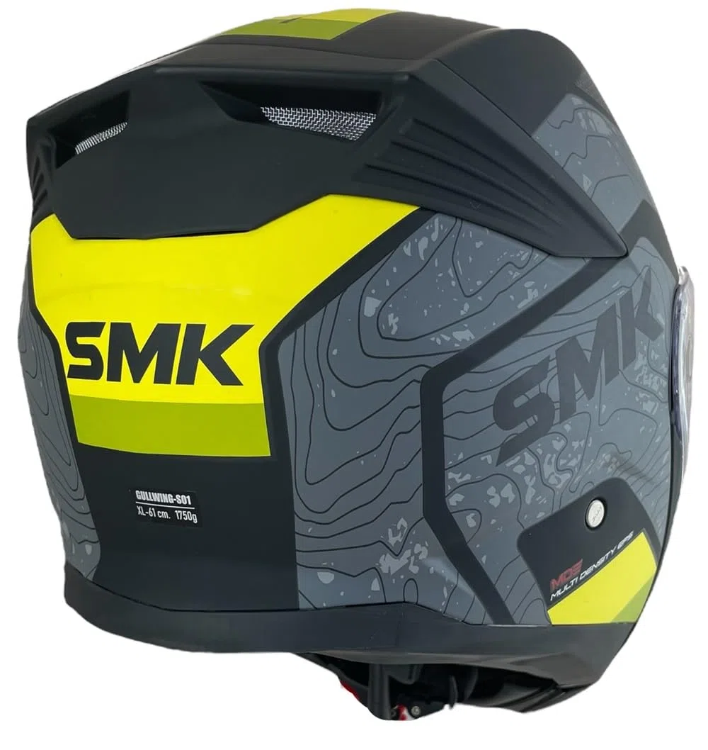 SMK Helmets Casco Modular GULLWING Navigator Negro Amarillo y Gris Homologación 22.06 con Doble Visor P/J (L 59/60)