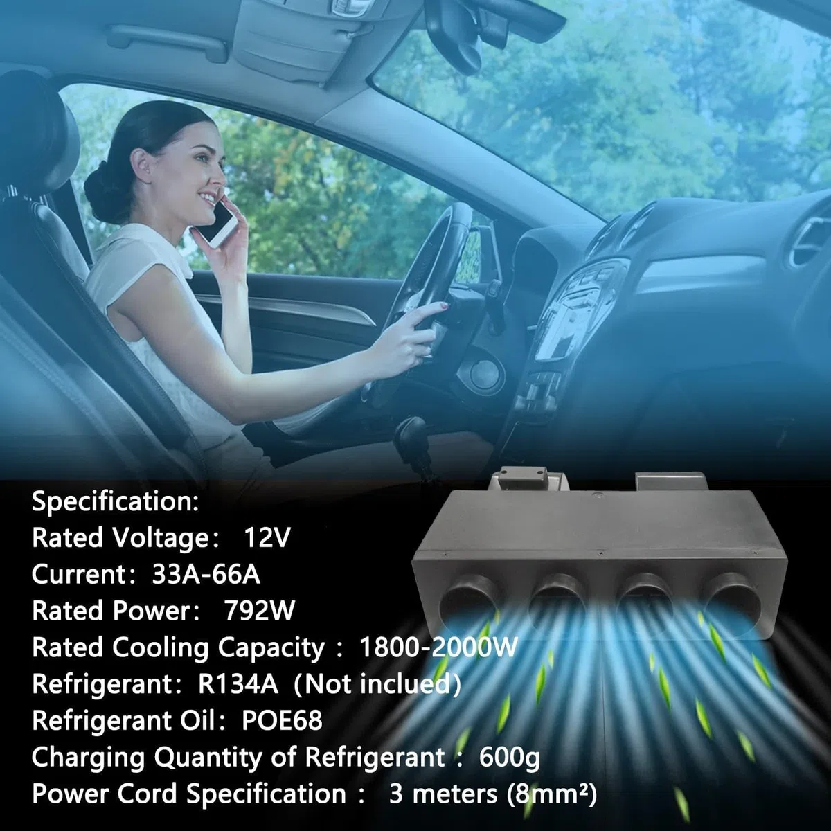 Kit de aire acondicionado eléctrico universal para debajo del salpicadero, 12 V, 3 kW, apto para furgonetas y autocaravanas (solo refrigeración)