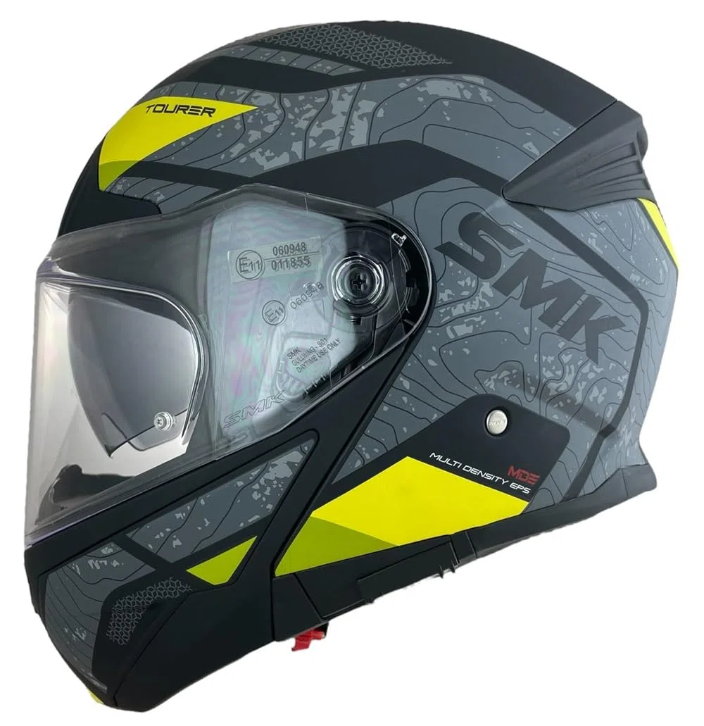 SMK Helmets Casco Modular GULLWING Navigator Negro Amarillo y Gris Homologación 22.06 con Doble Visor P/J (L 59/60)
