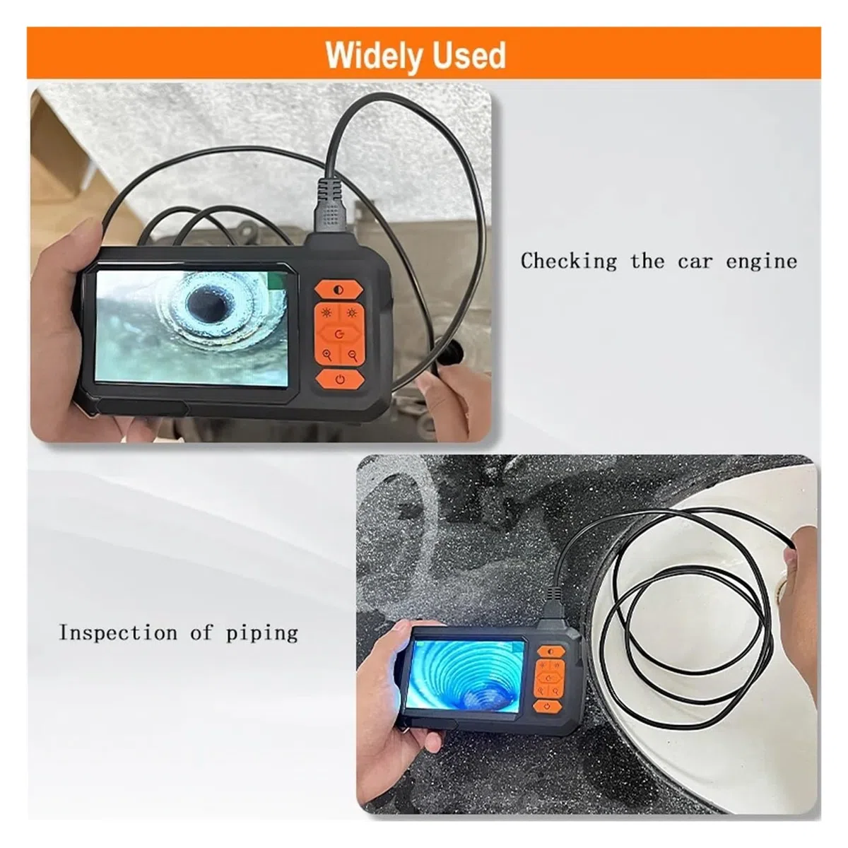 Cámara Endoscópica Pantalla De 4,3 Pulgadas Reemplazable 1-100 Metros Cable Rígido HD1080P Lente De 8MM Inspección De Tuberías USB Boroscopio LED 2600mAh(50m)