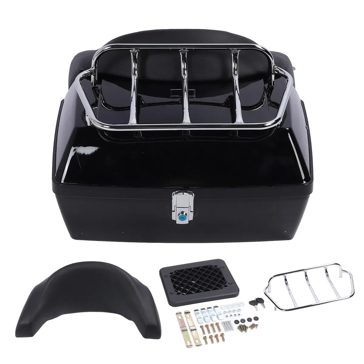 Estuche Trasero para Motocicleta de 48 L, Caja de Almacenamiento ABS con Cerradura integrada, Respaldo Acolchado y cojín ergonómico, Compatible con la mayoría de Motocicletas (Negro)