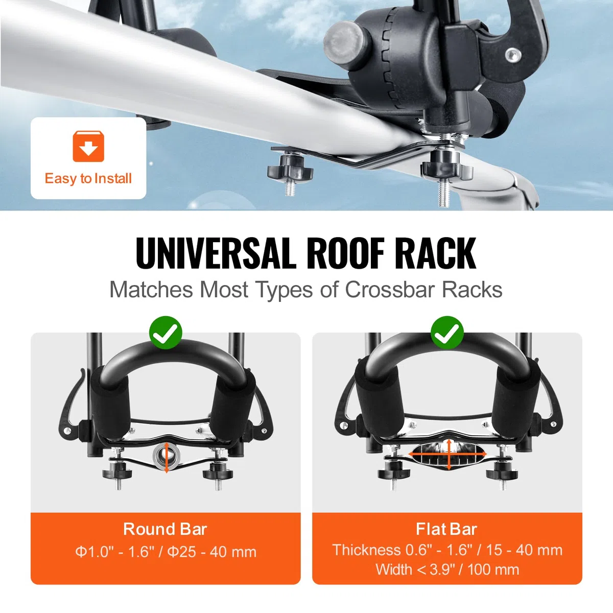 VEVOR Portaequipajes para Kayak 1 Par Portaequipajes Plegable Barras de Techo Suaves con Techo en J para Tabla de Surf, Canoa Tabla de Esquí Montaje en Automóvil, SUV, Camión, Kayaks, Viaje