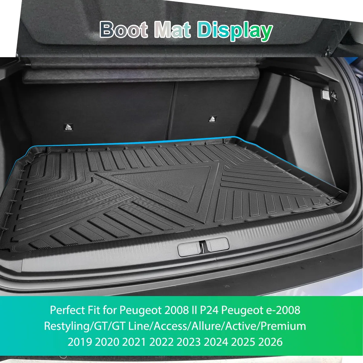 GAFAT Nuevo Peugeot 2008 II 2020-2025 2026 Alfombrilla para Maletero, Fácil de Plegar, Peugeot 2008 P24 2025 Alfombrilla TPE para Todo Tipo de Clima, Borde Alto, Multifunción [Base de Carga Superior]