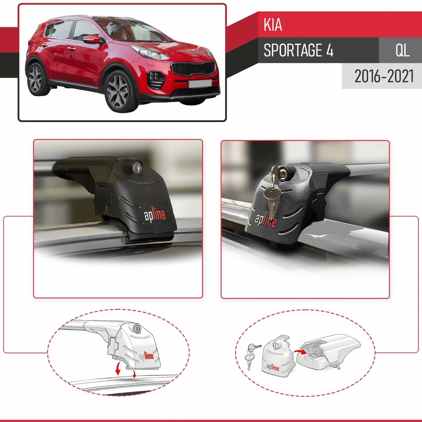RE&AR Tuning Compatible con Kia Sportage 4 (QL) 2016-2021 Ace-2 Barras de Techo Auto Portaequipajes Barras Transversales Gris Aluminio 2 Barras