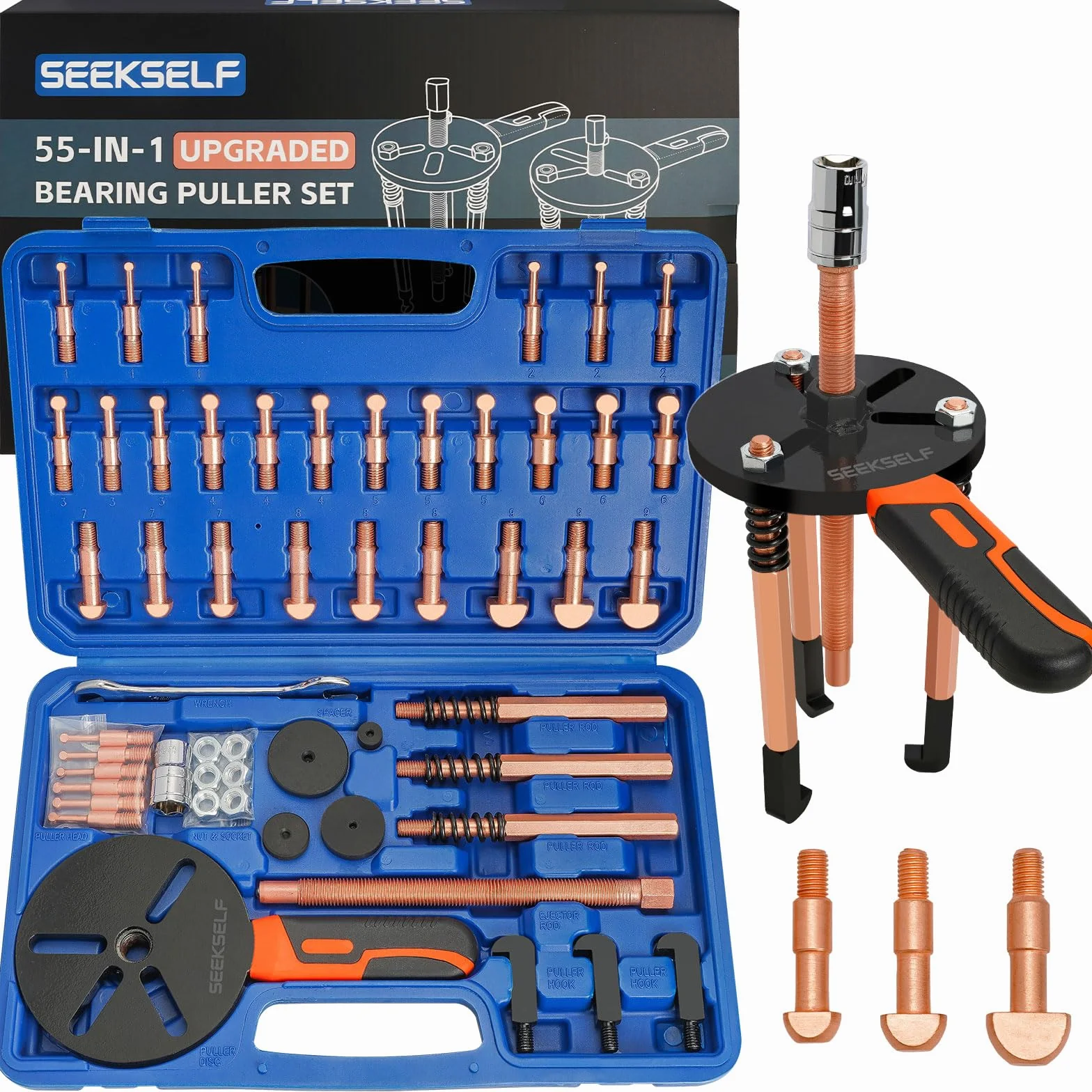 Kit de extractor de rodamientos 55 en 1, juego de extractor de rodamientos para agujeros ciegos, herramienta separadora de rodamientos internos y externos, herramienta de extracción de