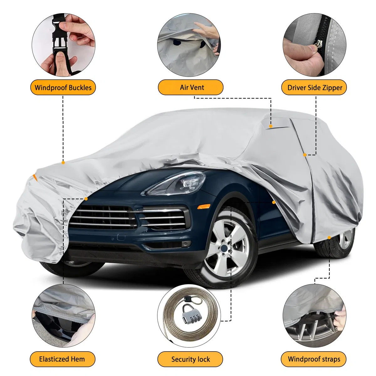Cubierta impermeable para Porsche Cayenne 2009-2025, funda para todo clima con cierre de cremallera, resistente al viento, gris