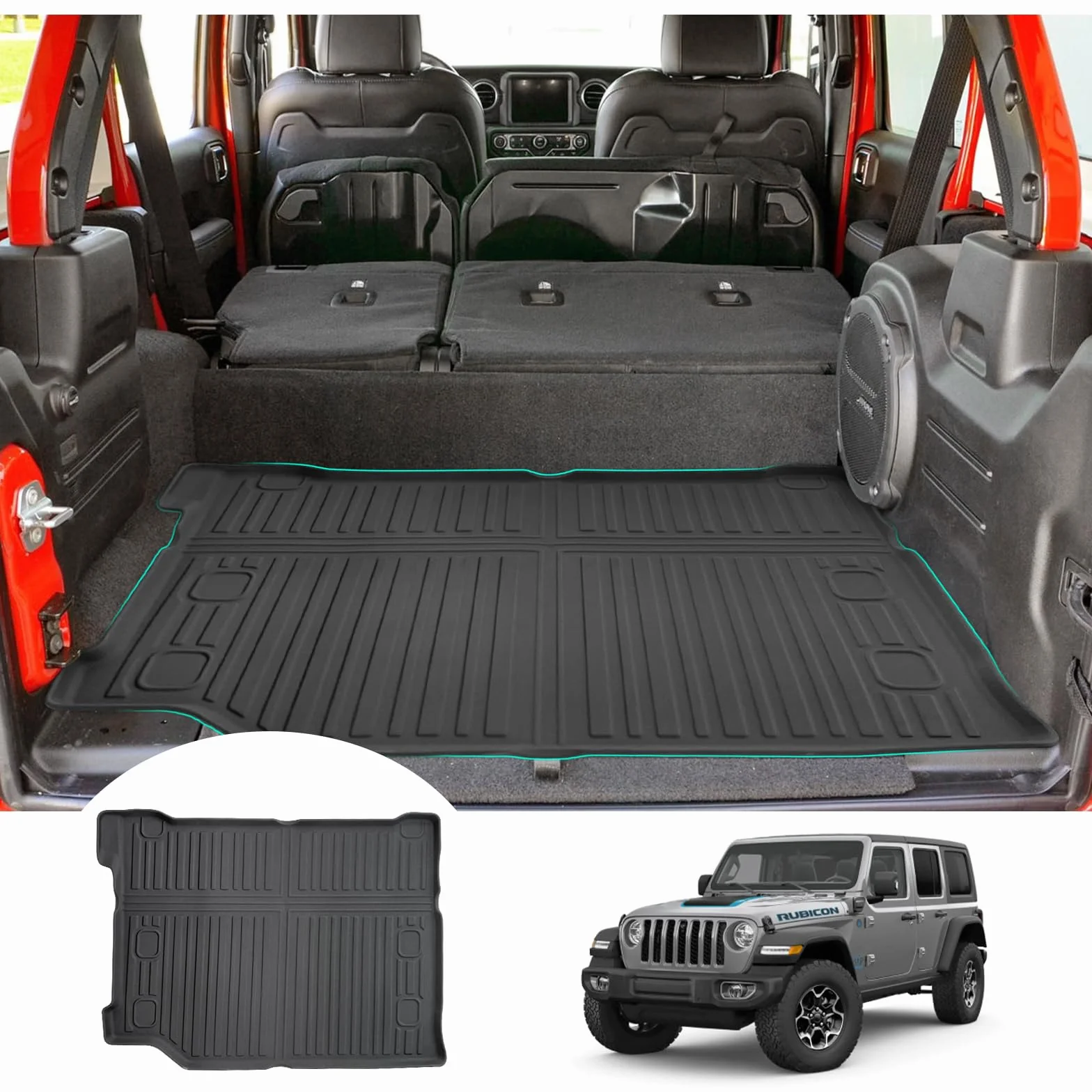 GAFAT J eep Wrangler JL 4XE Plug-in Hybrid 2021-2024 2025 Alfombrilla para Maletero, Fácil de Plegar, Wrangler 4xe TPE Alfombrilla Todas Las Condiciones Climáticas, Original Escaneo 3D, Borde Alto