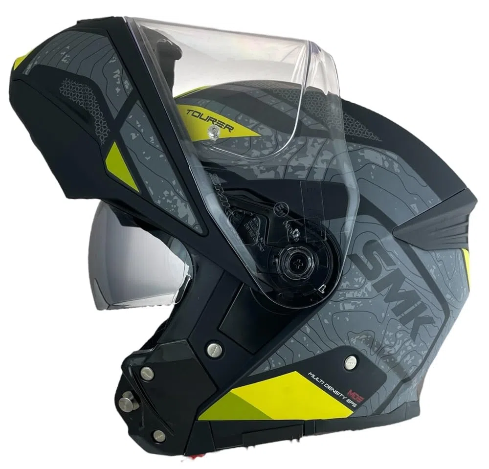 SMK Helmets Casco Modular GULLWING Navigator Negro Amarillo y Gris Homologación 22.06 con Doble Visor P/J (L 59/60)
