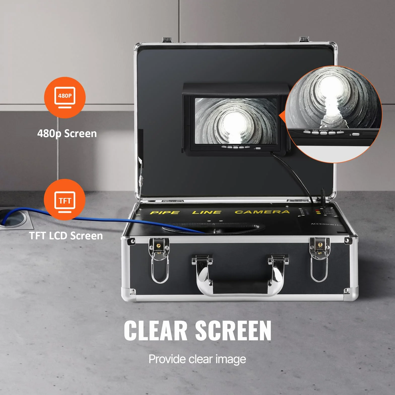 VEVOR Cámara de Inspección de Drenaje con 512 Hz Localizador Endoscopio Drenaje 30m Pantalla 7" IP68 Impermeable Grabadora DVR 12 LEDs Ajustables 16 GB Tarjeta SD para Tuberías de Alcantarillado Hogar