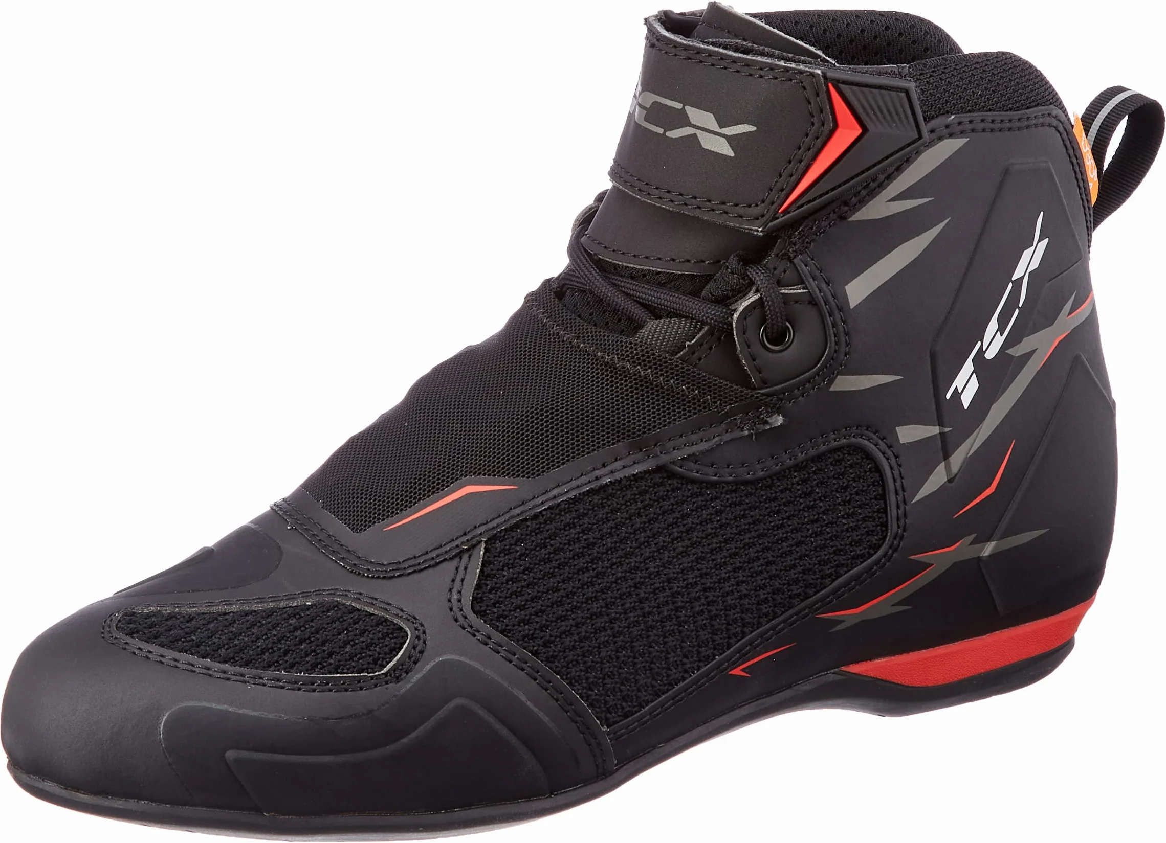 TCX - R04D AIR, Scarpe da Moto Uomo, Traspirabili e Versatili, Tomaia in Mesh con Rivestimento Hot-Melt, Chiusura con Lacci e Velcro, Nero/Rosso