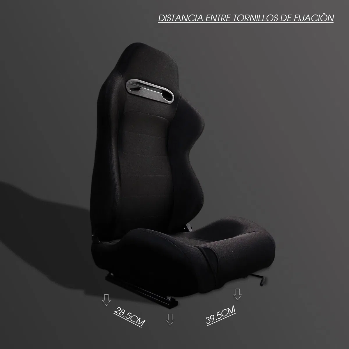 M MODAUTO Asiento Deportivo Coche, Semibaquet Deportivo Ajustable, de Tela, con Ríeles Incluidos, Conductor y Pasajero, Universal para Coche y Simulador de Conducción, Modelo N101BKLR, Tela Negra