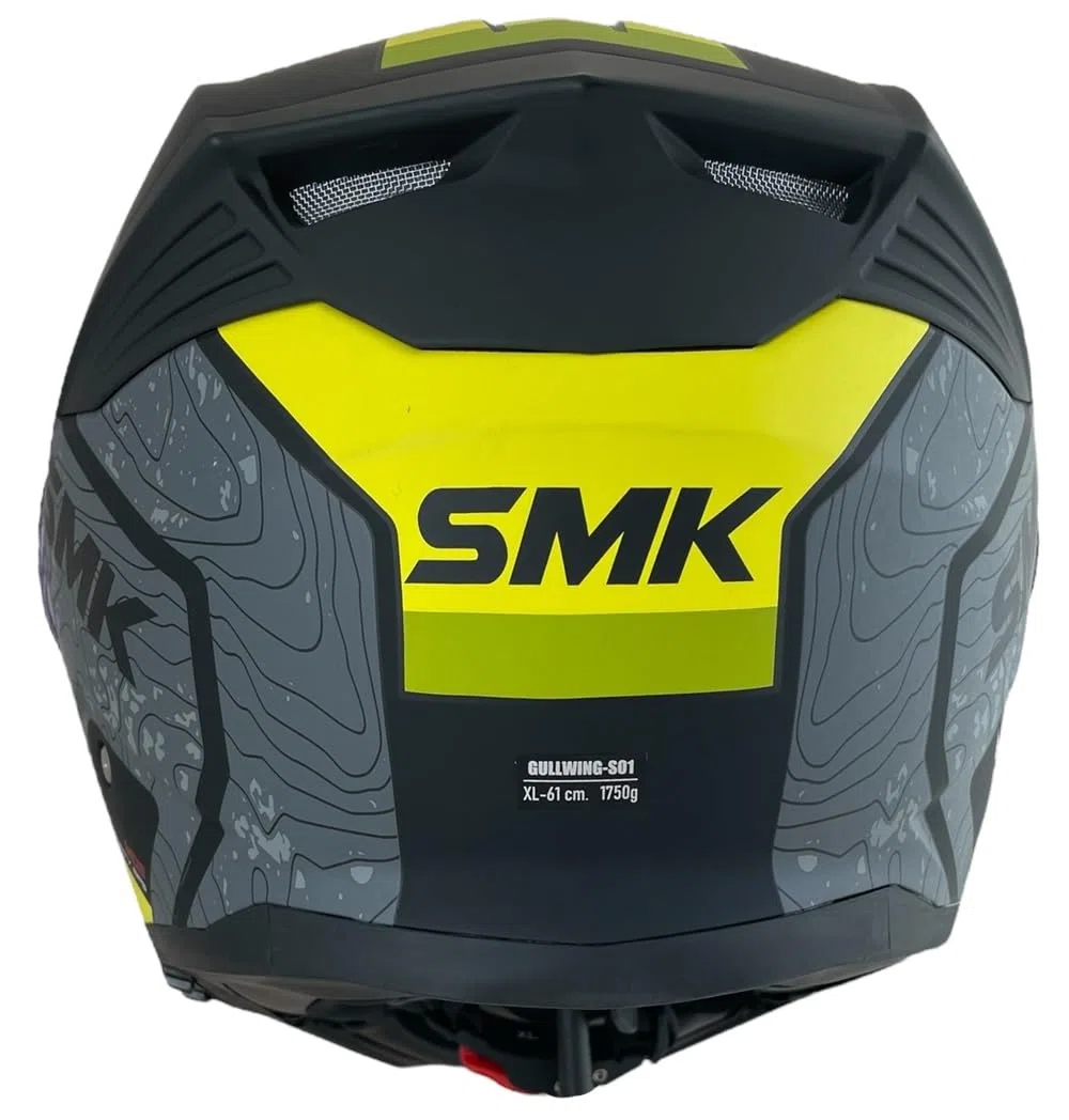 SMK Helmets Casco Modular GULLWING Navigator Negro Amarillo y Gris Homologación 22.06 con Doble Visor P/J (L 59/60)