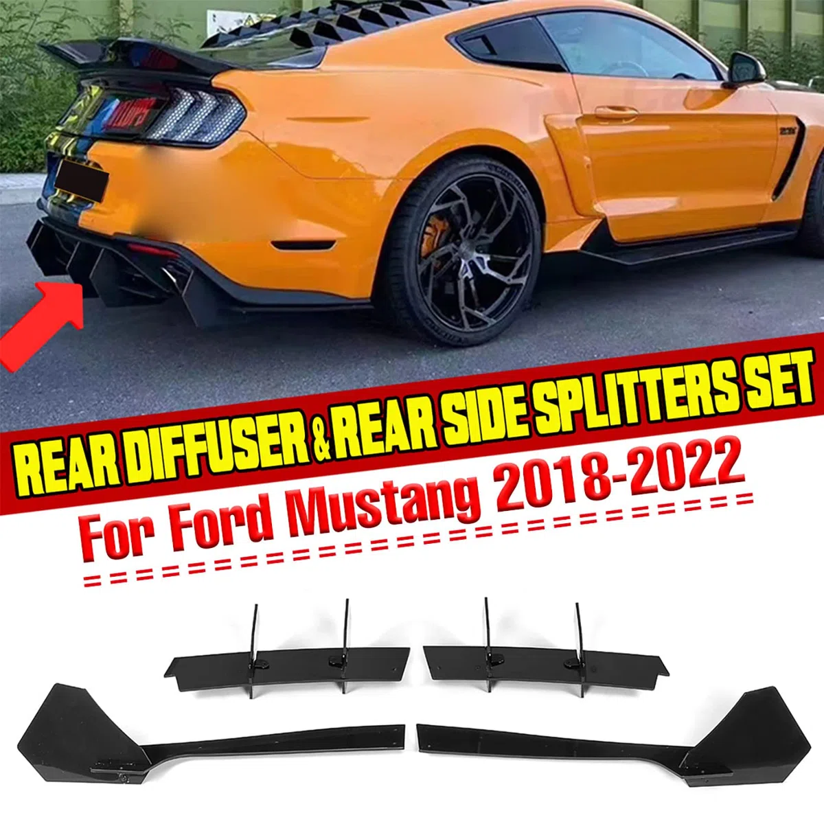 Compatible con Ford Mustang 2018-2021, Alerón de Parachoques Trasero, Difusor Divisor, Labio Difusor