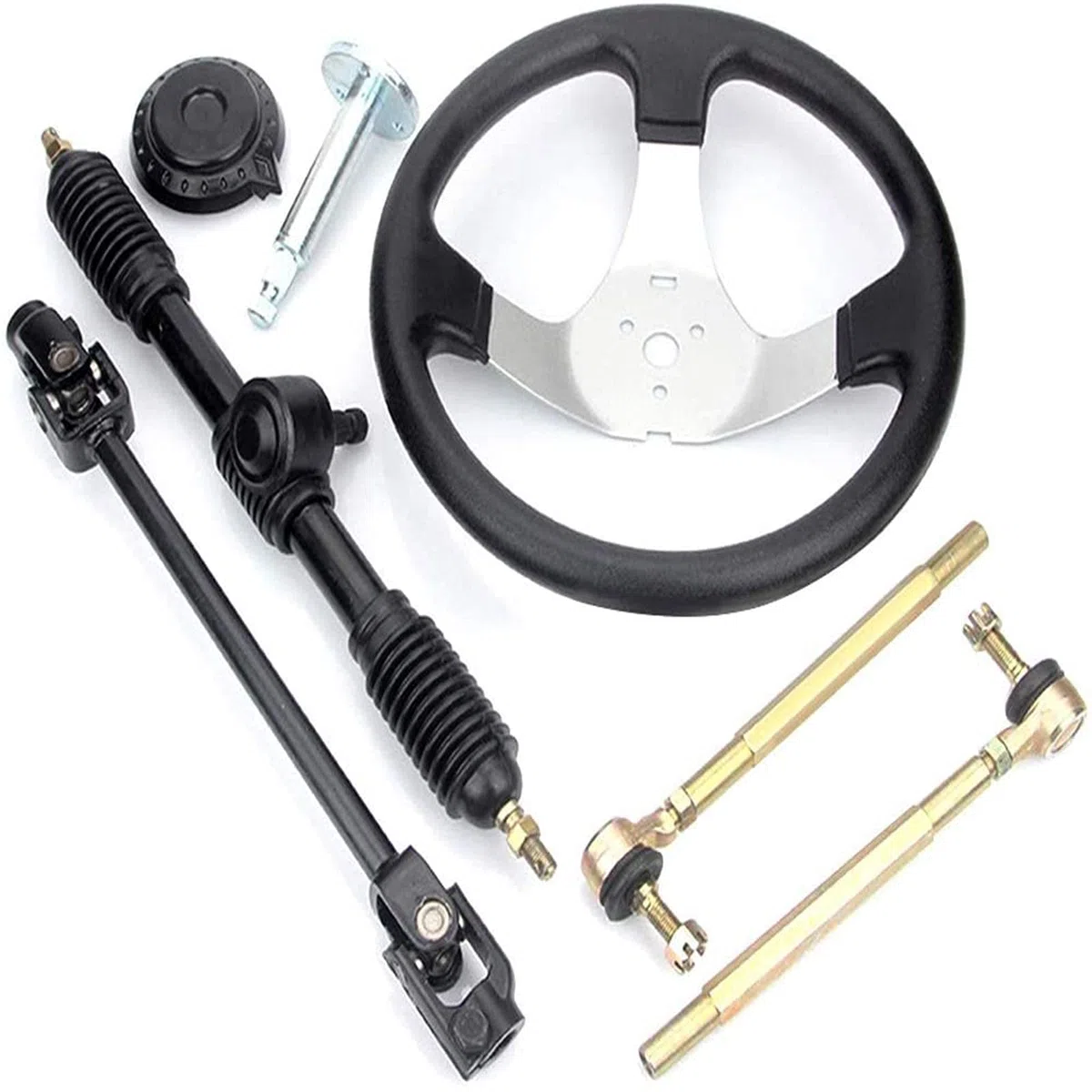 Go-Kart 300 mm - Kit de guía, volante de barco, volante de dirección, rack con cremallera y piñón, herramienta de montaje