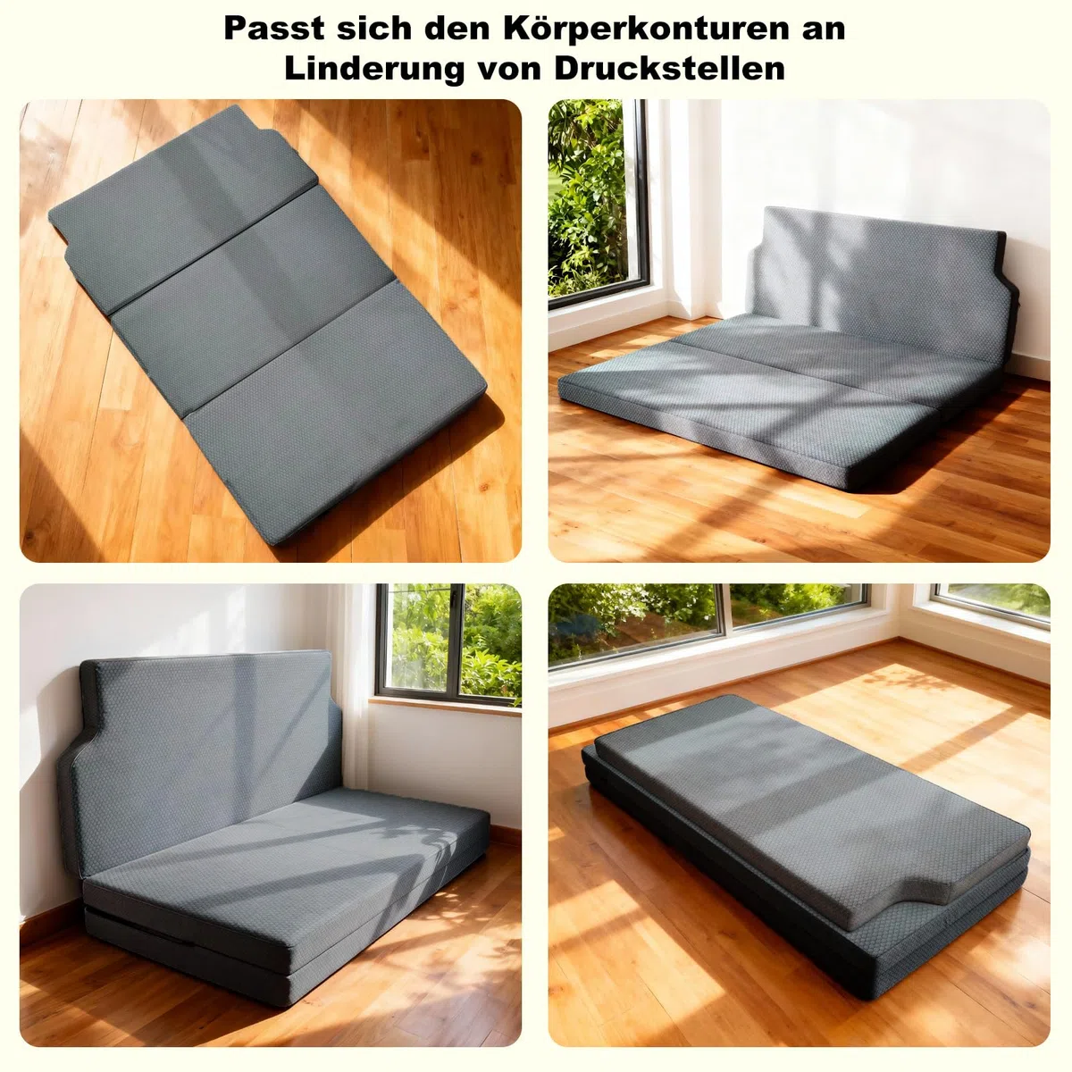 Colchón de vehículo plegable grueso y cálido transpirable compatible con VW T32 T4 T5 T6 T6.1 T7 Multivan California Beach Caravelle y Transporter 186 x 148 x 8 cm Accesorios para