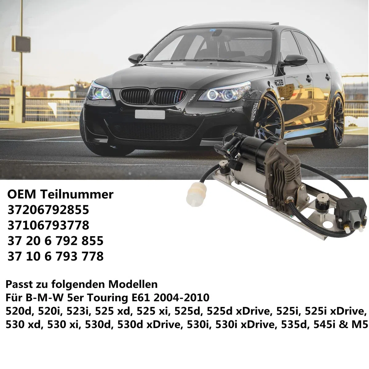 Bisenya Bomba compresor de aire con soporte 37106793778 37206792855 compatible con 5 Touring E61 520d 520i 523i 525xd 525xi 525d 2004-2010
