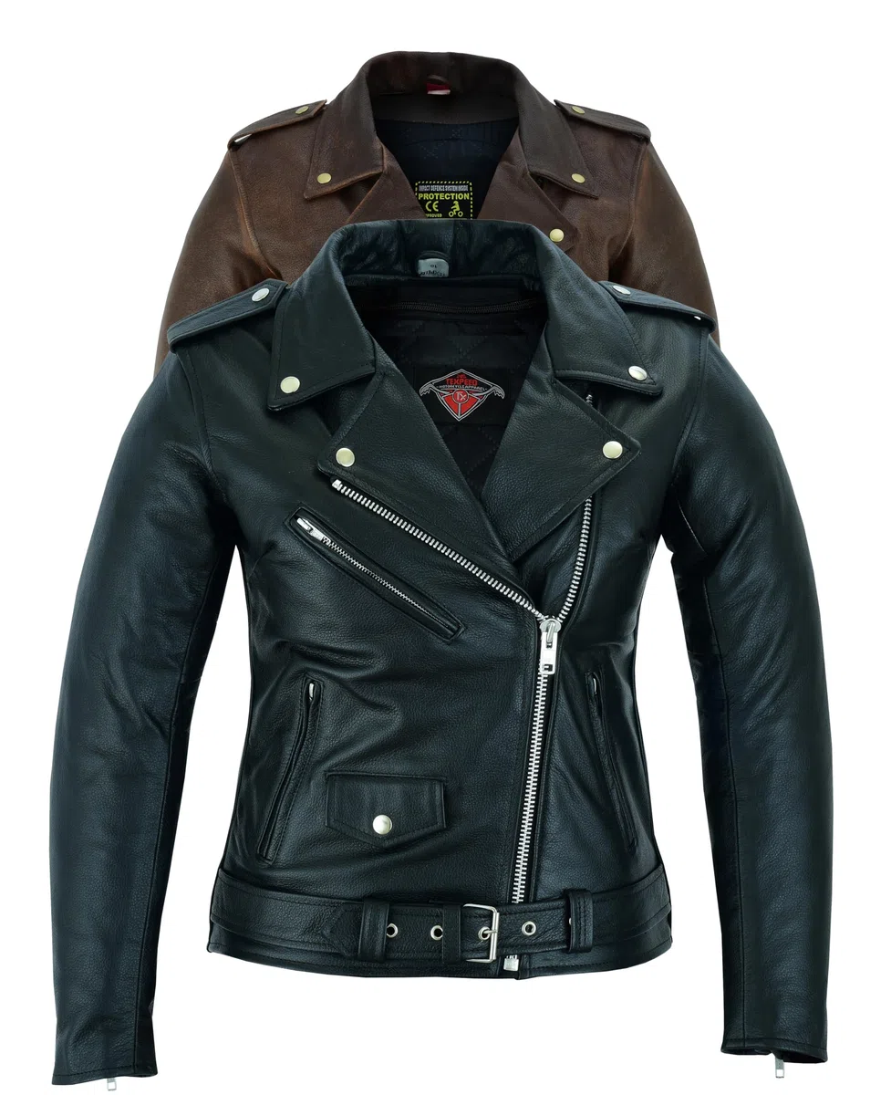 Texpeed perfect Marlon Brando Chaqueta de moto de cuero para mujer - Chaqueta de moto Touring de protección genuina CE Armor Biker (EN 1621-1) Negro - 5XL
