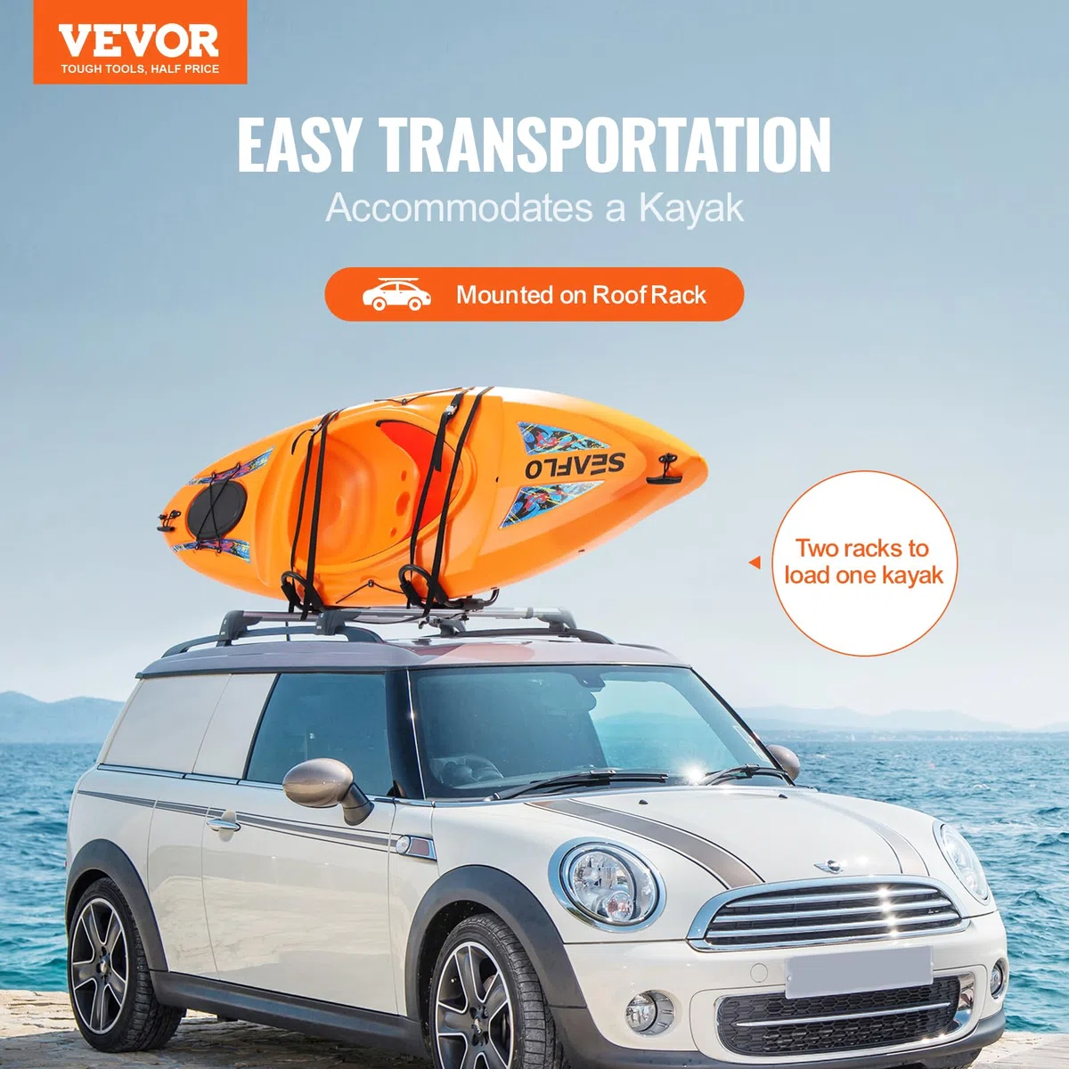 VEVOR Portaequipajes para Kayak 1 Par Portaequipajes Plegable Barras de Techo Suaves con Techo en J para Tabla de Surf, Canoa Tabla de Esquí Montaje en Automóvil, SUV, Camión, Kayaks, Viaje