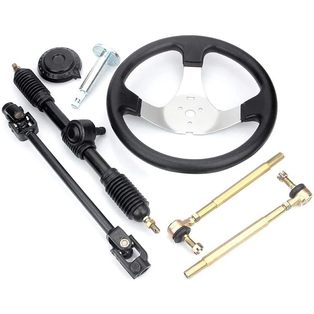 Go-Kart 300 mm - Kit de guía, volante de barco, volante de dirección, rack con cremallera y piñón, herramienta de montaje