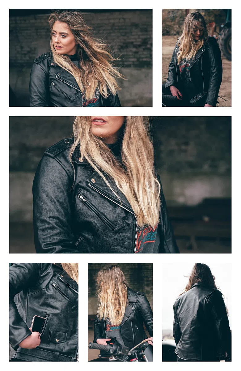 Texpeed perfect Marlon Brando Chaqueta de moto de cuero para mujer - Chaqueta de moto Touring de protección genuina CE Armor Biker (EN 1621-1) Negro - 5XL
