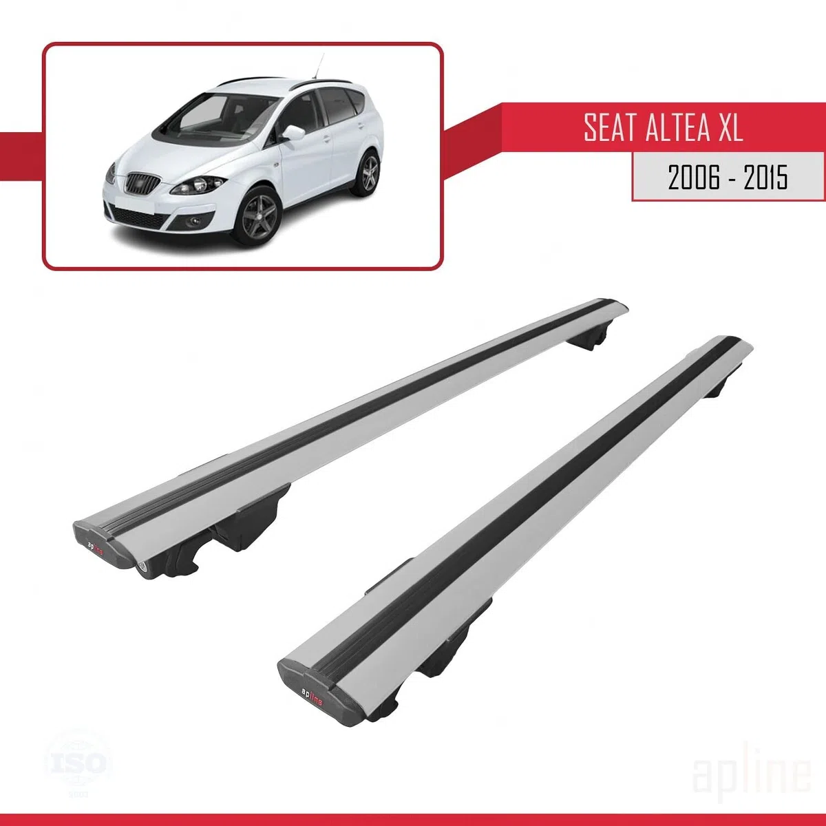 Compatible con Seat Altea XL (5P) 2006-2015 Modelo Hook Barra de Techo Auto Portaequipajes Barras Transversales Gris Aluminio 2 Barras