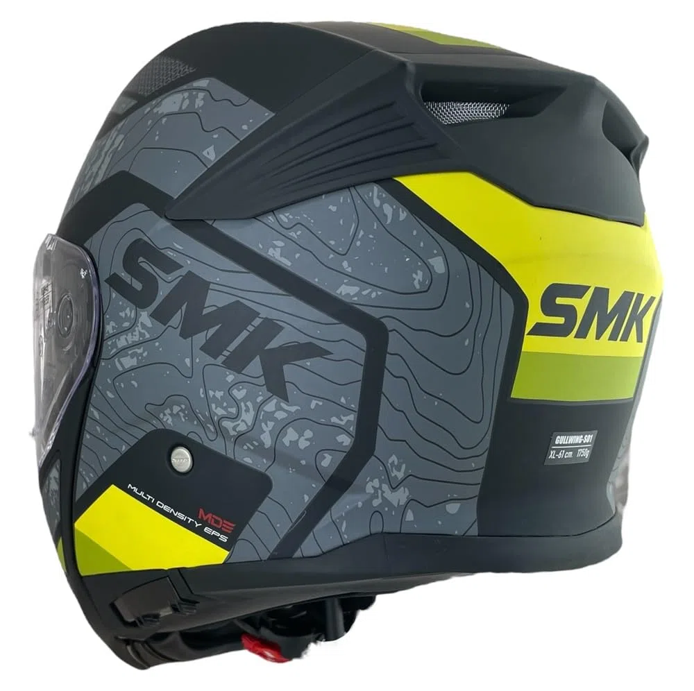 SMK Helmets Casco Modular GULLWING Navigator Negro Amarillo y Gris Homologación 22.06 con Doble Visor P/J (L 59/60)