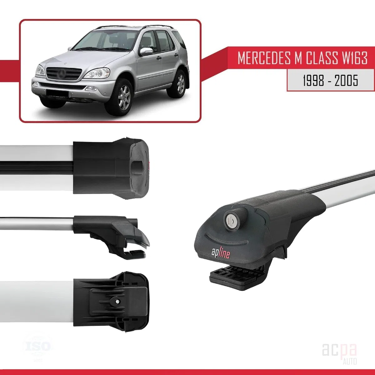 Compatible con Mercedes Clase M (W163) 1998 – 2005 Barras portaequipajes ACE-1, color gris