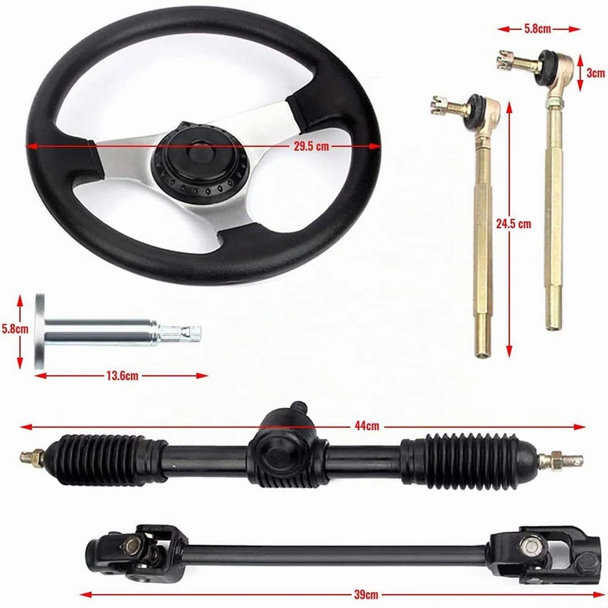 Go-Kart 300 mm - Kit de guía, volante de barco, volante de dirección, rack con cremallera y piñón, herramienta de montaje