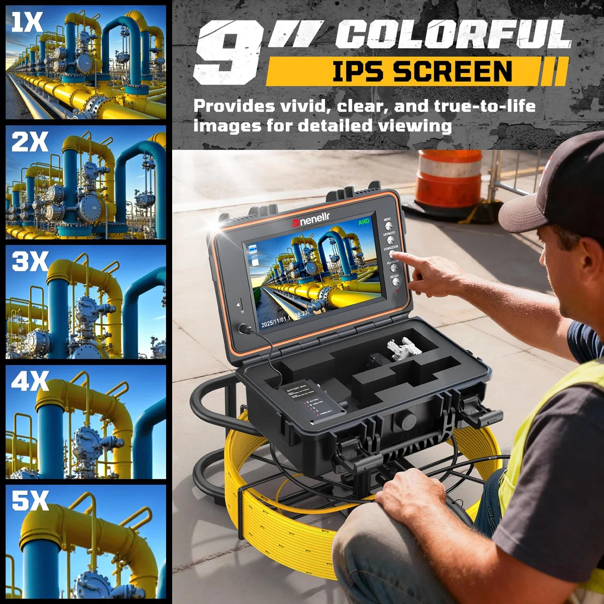 Camara Inspeccion Tuberias con Sonda 512 Hz, 1080P HD Cámara Tuberias con Autonivelante DVR, Cable de 7MM, Impermeable IP68, Adecuada para Alcantarillado, Tuberías, Piscinas y Desagües (30M)