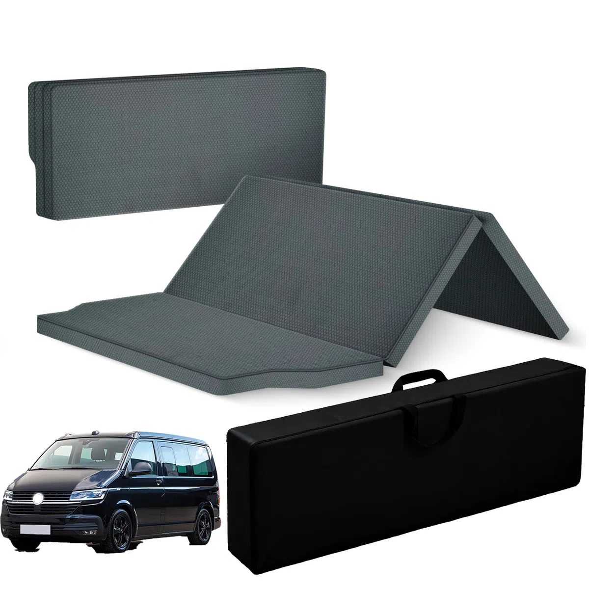 Colchón de vehículo plegable grueso y cálido transpirable compatible con VW T32 T4 T5 T6 T6.1 T7 Multivan California Beach Caravelle y Transporter 186 x 148 x 8 cm Accesorios para