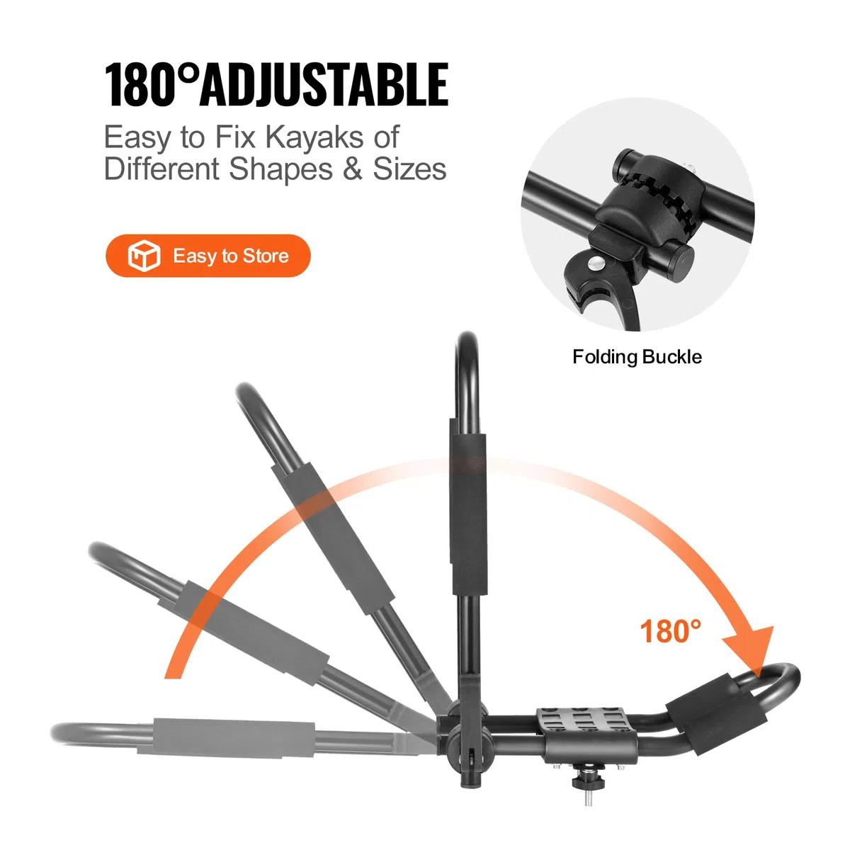 VEVOR Portaequipajes para Kayak 1 Par Portaequipajes Plegable Barras de Techo Suaves con Techo en J para Tabla de Surf, Canoa Tabla de Esquí Montaje en Automóvil, SUV, Camión, Kayaks, Viaje