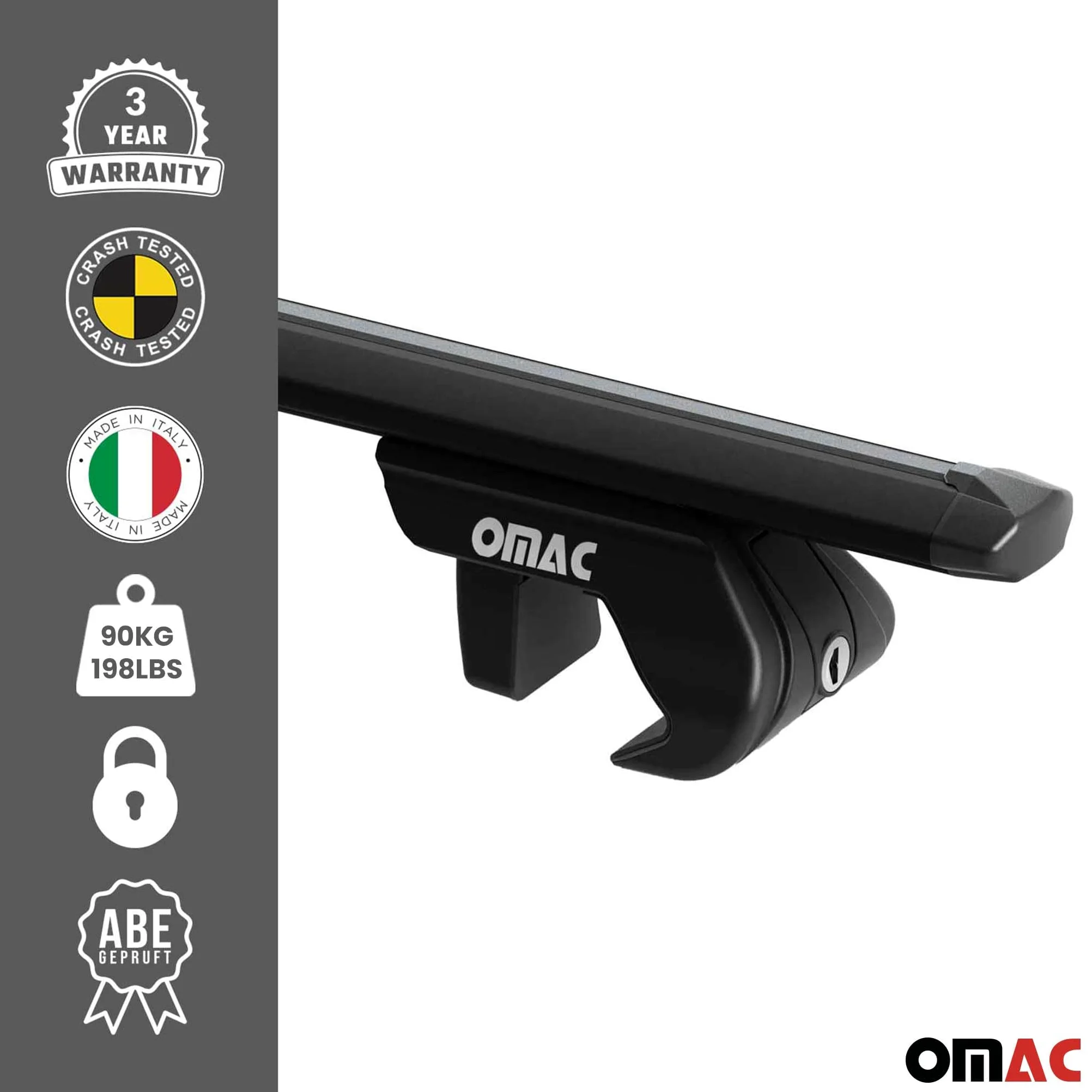 OMAC Barras de Techo Aluminio TÜV geprüft para Dacia Jogger 2022-2026 – para Barras Estándar – T Nut – MAX 90 kg – 2 Schlösser Negro