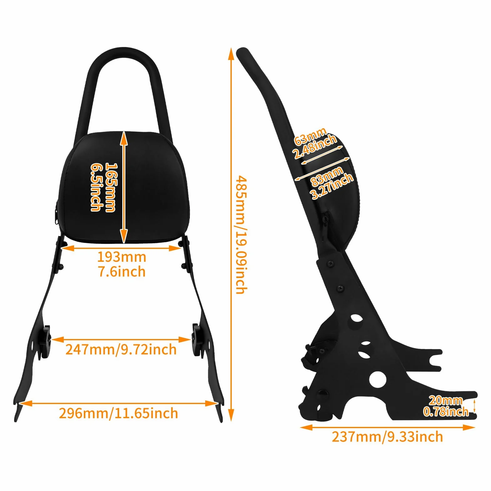Respaldo de pasajero desmontable con barra de apoyo para motocicleta, con almohadilla, compatible con Harley Sportster Iron 883, XL883N, 1200, 2004-2022