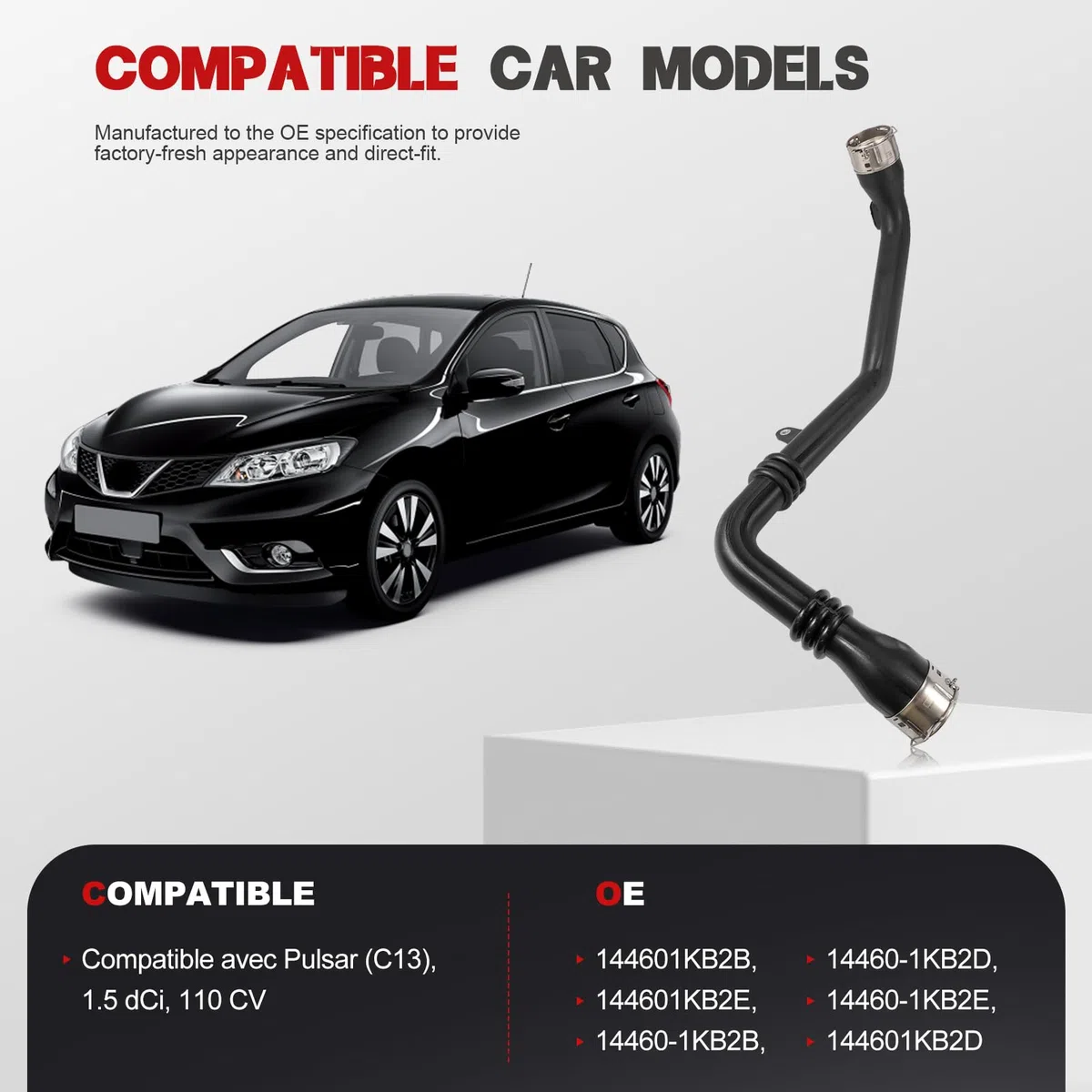 KASturbo Manguera turbo de aire de carga para Nissan NV200 Evalia 1.5 dCi de repuesto para 144601KB2D