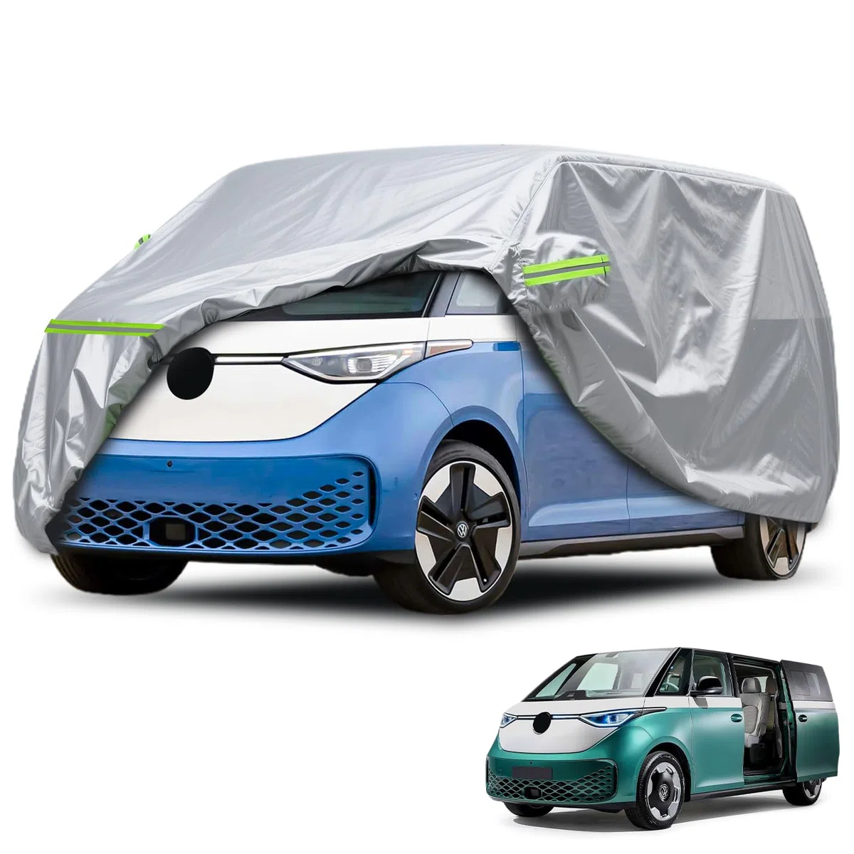 Cubierta para VW ID. Buzz, Dupont Oxford Lona para ID. Buzz Cargo/Pro, con rayas reflectantes, cubierta completa para VW ID. Buzz Protección para todo el año, resistente al agua y a los rayos UV (gris